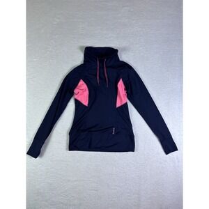 Reebok women's navy blue activewear hoodie with pink accents and a cowl neck XS
